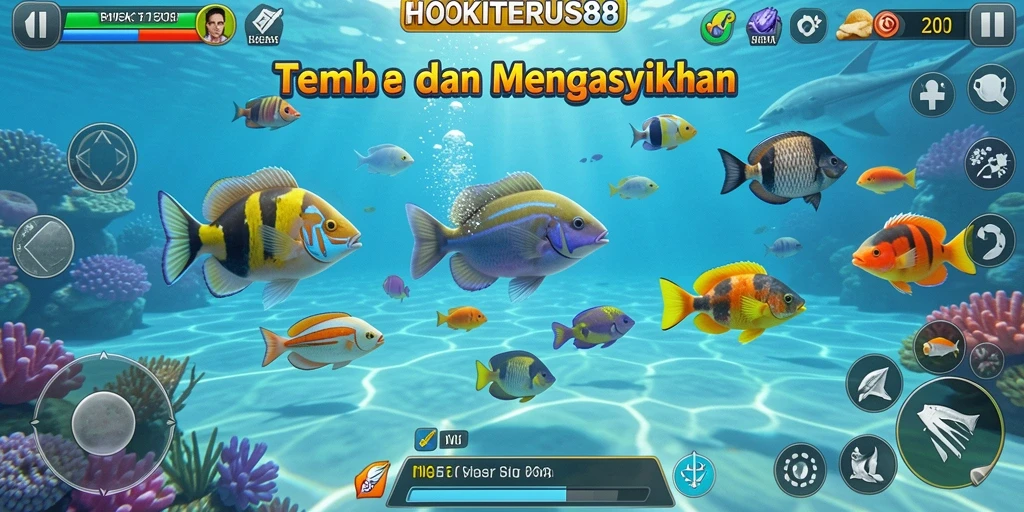 Screenshot gameplay HOKITERUS88 dengan aksi menembak ikan yang seru.