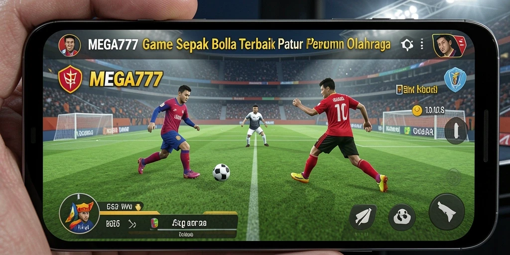 Gameplay mendebarkan dari MEGA777 menampilkan aksi sepak bola yang intens.