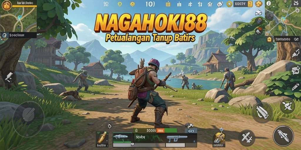 Screenshot gameplay NAGAHOKI88 yang menampilkan petualangan di dunia terbuka.