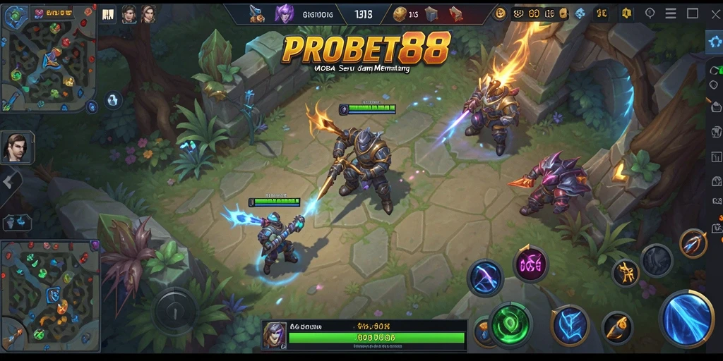 Tangkapan layar PROBET88 menampilkan aksi seru dalam pertarungan tim MOBA.