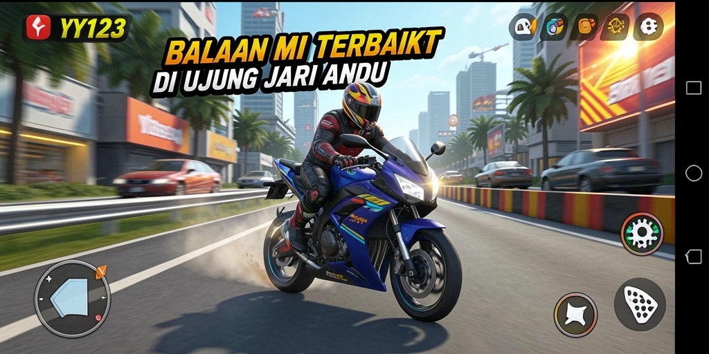 Screenshot dari gameplay balapan motor yang mendebarkan.